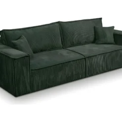 Canapé Convertible 4 Places Avec Coffre Isaac Velours Côtelé Vert Sapin