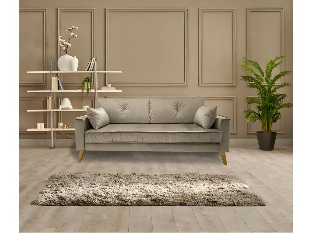 Canapé 3 Places En Velours Taupe Design Classique - VLAD 2 Canapé 3 Places En Velours Taupe Design Classique - VLAD – Image 2