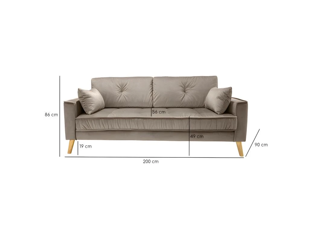 Canapé 3 Places En Velours Taupe Design Classique - VLAD 4 Canapé 3 Places En Velours Taupe Design Classique - VLAD – Image 4