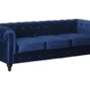 Canapé Fixe Chesterfield Velours "Aliza" - 208 X 82 X 70 Cm - 3 Places - Bleu Marine
