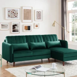 Canapé Angle IDAHO En Velours Vert Fixe -Promos Chesteris Boutique canape 9485011