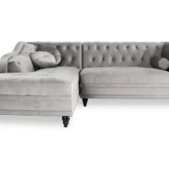 Canapé D'angle Gauche Empire Velours Argent Style Chesterfield