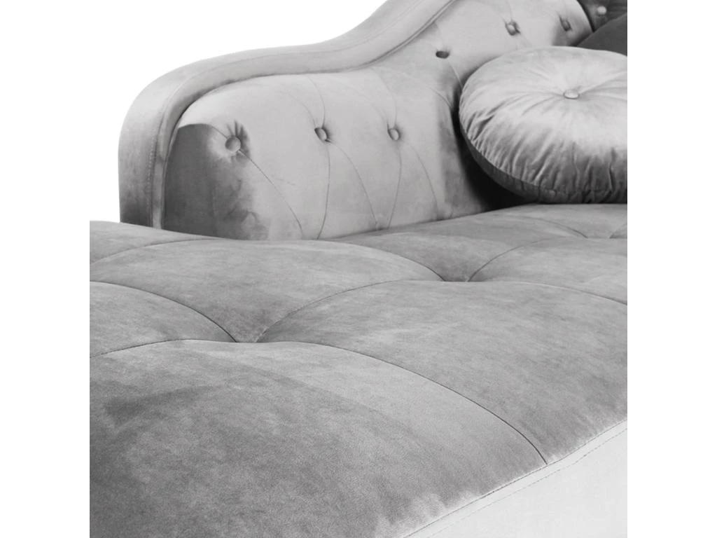 Canapé D'angle Gauche Empire Velours Argent Style Chesterfield 3 Canapé D'angle Gauche Empire Velours Argent Style Chesterfield – Image 3