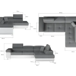 Canapé D'angle Convertible En Tissu Luxe Et Simili Cuir 5 Places, Coffre, Gris / Blanc Cassé, Angle Droit (vu De Face), ANNECY MIX -Promos Chesteris Boutique canape 9989531