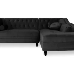 Canapé D'angle Droit Empire Velours Noir Style Chesterfield