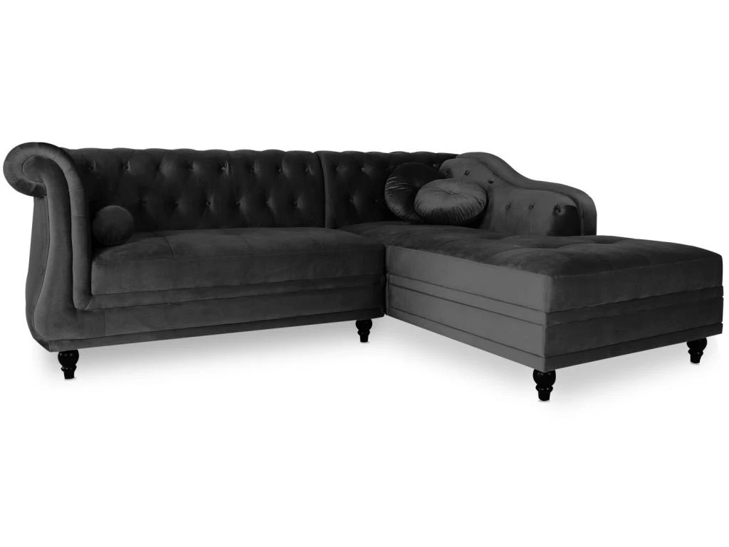 Canapé D'angle Droit Empire Velours Noir Style Chesterfield 2 Canapé D'angle Droit Empire Velours Noir Style Chesterfield – Image 2