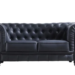 Canapé Avec 2 Places En Simili-cuir Coloris Noir - Longueur 166 X Profondeur 84 X Hauteur 75 Cm