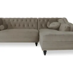 Canapé D'angle Droit Empire Velours Taupe Style Chesterfield