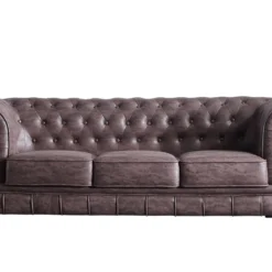 Canapé 3 Places En Simili-cuir Coloris Marron Chocolat - Longueur 211 X Profondeur 84 X Hauteur 75 Cm