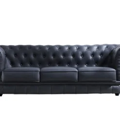 Canapé 3 Places En Simili-cuir Coloris Noir - Longueur 211 X Profondeur 84 X Hauteur 75 Cm