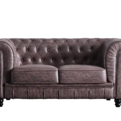 Canapé 2 Places En Simili-cuir Coloris Marron Chocolat - Longueur 166 X Profondeur 84 X Hauteur 75 Cm