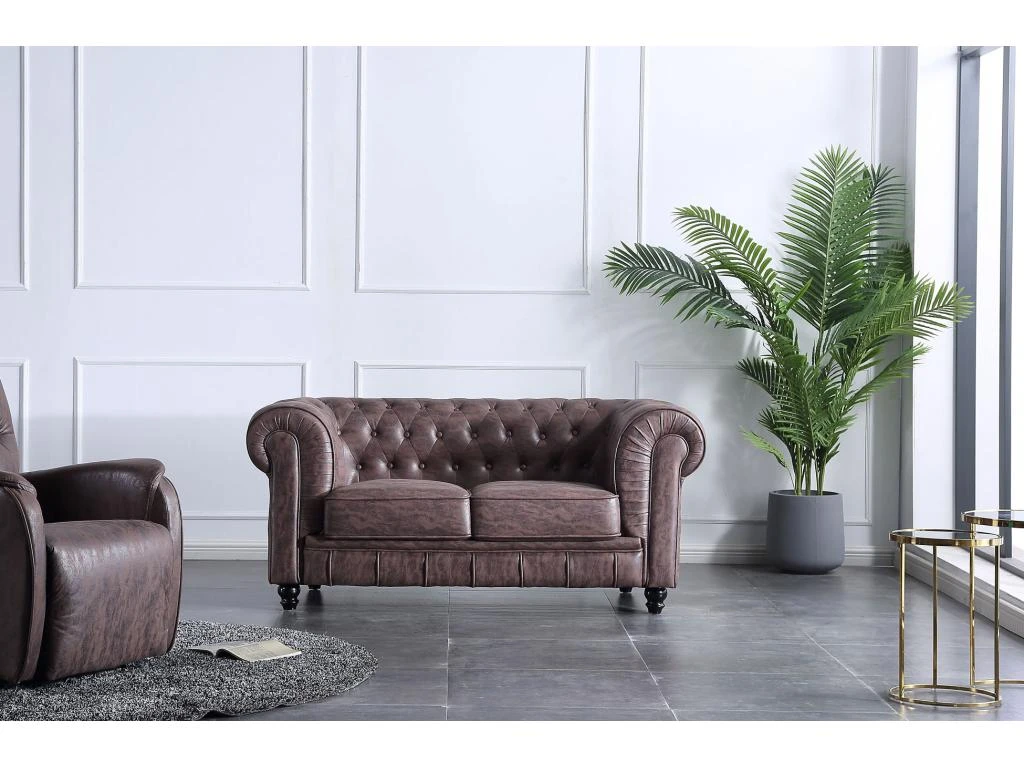 Canapé 2 Places En Simili-cuir Coloris Marron Chocolat - Longueur 166 X Profondeur 84 X Hauteur 75 Cm 2 Canapé 2 Places En Simili-cuir Coloris Marron Chocolat - Longueur 166 X Profondeur 84 X Hauteur 75 Cm – Image 2
