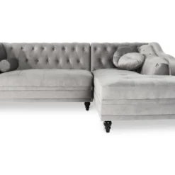 Canapé D'angle Droit Empire Velours Argent Style Chesterfield