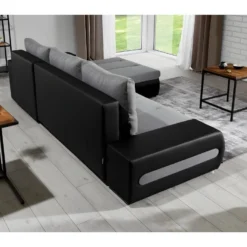 Canapé D'angle Convertible En Tissu Luxe Gris Et Simili Cuir Noir, 5 Places, Angle Droit (vu De Face) - OTELLO 8 Canapé D'angle Convertible En Tissu Luxe Gris Et Simili Cuir Noir, 5 Places, Angle Droit (vu De Face) - OTELLO -Promos Chesteris Boutique canape 9992433