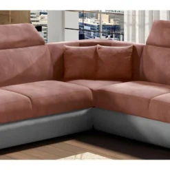 Canapé D'angle - Convertible - FELIPE VELOURS - En Tissu Luxe Rose Pale Et Gris, 5/6 Places -Promos Chesteris Boutique canape 9992455