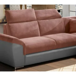 Canapé D'angle - Convertible - FELIPE VELOURS - En Tissu Luxe Rose Pale Et Gris, 5/6 Places -Promos Chesteris Boutique canape 9992457