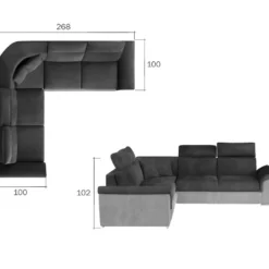Canapé D'angle - Convertible - FELIPE VELOURS - En Tissu Luxe Vert Et Gris, 5/6 Places -Promos Chesteris Boutique canape 9992497