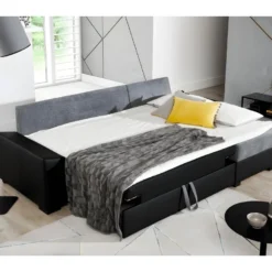 Canapé D'angle Convertible - En Tissu Gris Et Simili Noir, Angle Droit (vu De Face) - LUCAS 7 Canapé D'angle Convertible - En Tissu Gris Et Simili Noir, Angle Droit (vu De Face) - LUCAS -Promos Chesteris Boutique canape 9992577