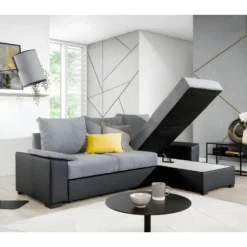 Canapé D'angle Convertible - En Tissu Gris Et Simili Noir, Angle Droit (vu De Face) - LUCAS 8 Canapé D'angle Convertible - En Tissu Gris Et Simili Noir, Angle Droit (vu De Face) - LUCAS -Promos Chesteris Boutique canape 9992579