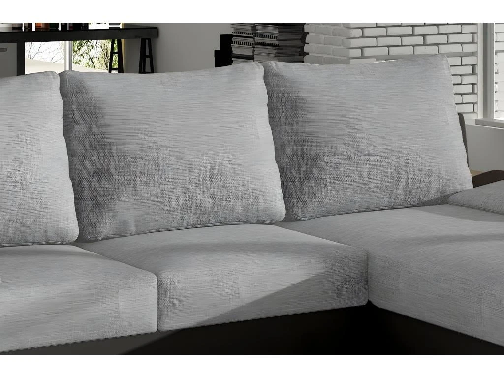 Canapé D'angle Convertible - En Tissu Gris Et Simili Noir, Angle Droit (vu De Face) - LUCAS 5 Canapé D'angle Convertible - En Tissu Gris Et Simili Noir, Angle Droit (vu De Face) - LUCAS – Image 5