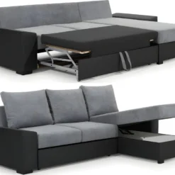 Canapé D'angle Convertible En Tissu Gris Et Simili Blanc, Angle Droit (vu De Face), LUCAS 8 Canapé D'angle Convertible En Tissu Gris Et Simili Blanc, Angle Droit (vu De Face), LUCAS -Promos Chesteris Boutique canape 9992641