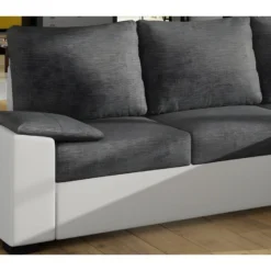 Canapé D'angle Convertible En Tissu Gris Et Simili Blanc, Angle Droit (vu De Face), LUCAS 9 Canapé D'angle Convertible En Tissu Gris Et Simili Blanc, Angle Droit (vu De Face), LUCAS -Promos Chesteris Boutique canape 9992643