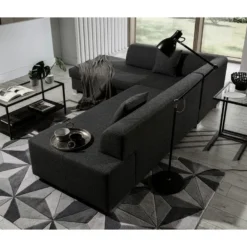 Canapé D'angle Convertible En Tissu Luxe 5 Places, Coffre - Noir, Angle Gauche (vu De Face), PORTOFINO -Promos Chesteris Boutique canape 9992763