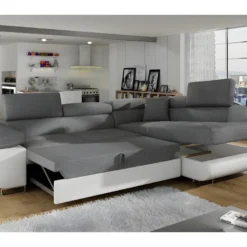 Canapé D'angle Convertible En Tissu Luxe 5 Places, Avec Coffre, Gris Foncé / Gris Clair, Angle Droit (vu De Face), ANNECY VELOURS -Promos Chesteris Boutique canape 9992791