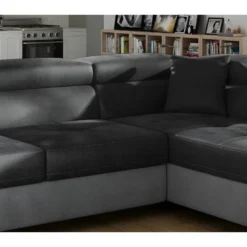 Canapé D'angle Convertible En Tissu Luxe 5 Places, Avec Coffre, Gris Foncé / Gris Clair, Angle Droit (vu De Face), ANNECY VELOURS -Promos Chesteris Boutique canape 9992793