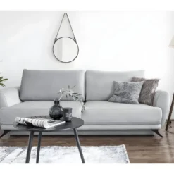 Canapé 3/4 Places Convertible - GRIS - En Tissu Velours De Qualité Luxe, MEGANE