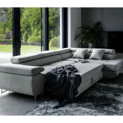 Canapé D'angle Convertible En Tissu Luxe 5 Places, ANNECY VELOURS, Couleur Gris Clair, Angle Droit (vu De Face) -Promos Chesteris Boutique canape 9992895