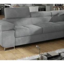 Canapé D'angle Convertible En Tissu Luxe 5 Places, ANNECY VELOURS, Couleur Gris Clair, Angle Droit (vu De Face) -Promos Chesteris Boutique canape 9992899