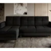 Canapé D'angle Convertible En Tissu Luxe, Rangement - Noir, Angle Gauche (vu De Face), ROXANE