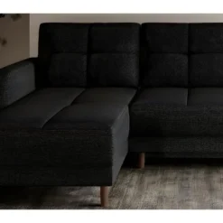 Canapé D'angle Convertible En Tissu Luxe, Rangement - Noir, Angle Gauche (vu De Face), ROXANE -Promos Chesteris Boutique canape 9992905