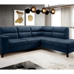 Canapé D'angle Convertible - CASTA VELOURS - En Tissu Luxe, Bleu, 5/6 Places, Angle Droit (vu De Face)