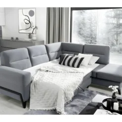 Canapé D'angle Convertible - CASTA VELOURS - En Tissu Luxe, Bleu, 5/6 Places, Angle Droit (vu De Face) -Promos Chesteris Boutique canape 9993261