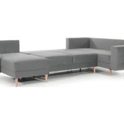 Canapé Panoramique Convertible - ASMA VELOURS - En Tissu De Qualité 5 Places, Gris, Méridienne à Gauche Et Angle à Droite (vu De Face) -Promos Chesteris Boutique canape 9993279