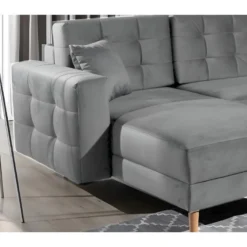 Canapé Panoramique Convertible - ASMA VELOURS - En Tissu De Qualité 5 Places, Gris, Méridienne à Gauche Et Angle à Droite (vu De Face) -Promos Chesteris Boutique canape 9993281