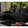 Canapé D'angle Convertible - GILO - En Tissu Luxe 3/4 Places, Noir, Angle Gauche (vu De Face)
