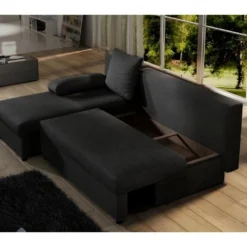 Canapé D'angle Convertible - GILO - En Tissu Luxe 3/4 Places, Noir, Angle Gauche (vu De Face) -Promos Chesteris Boutique canape 9993331