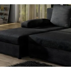 Canapé D'angle Convertible - GILO - En Tissu Luxe 3/4 Places, Noir, Angle Gauche (vu De Face) -Promos Chesteris Boutique canape 9993333