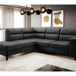 Canapé D'angle Convertible - CASTA VELOURS - En Tissu Luxe, Anthracite, 5/6 Places, Angle Gauche (vu De Face)