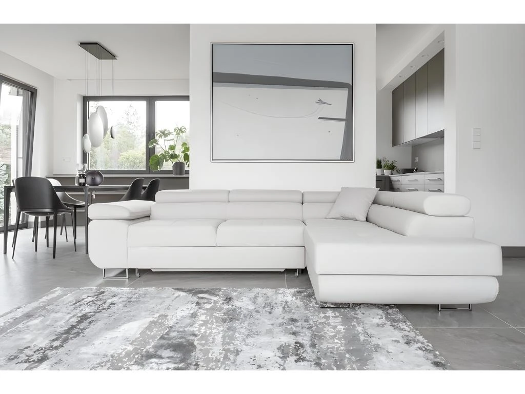 Canapé D'angle Convertible En Tissu Luxe 5 Places, ANNECY VELOURS Luxe, Couleur Blanc, Angle Droit (vu De Face) 4 Canapé D'angle Convertible En Tissu Luxe 5 Places, ANNECY VELOURS Luxe, Couleur Blanc, Angle Droit (vu De Face) – Image 4