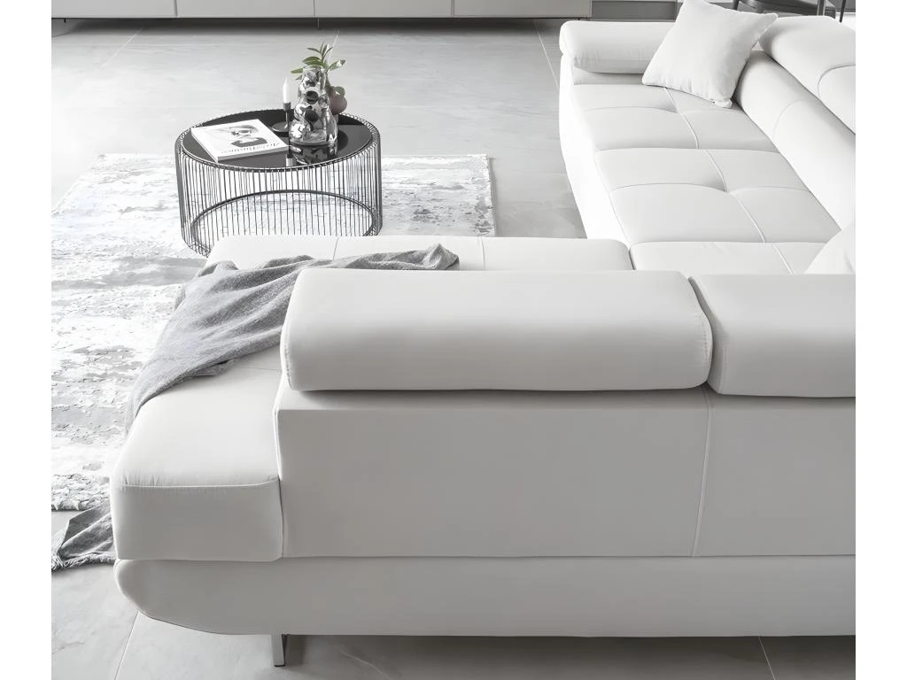 Canapé D'angle Convertible En Tissu Luxe 5 Places, ANNECY VELOURS Luxe, Couleur Blanc, Angle Droit (vu De Face) 5 Canapé D'angle Convertible En Tissu Luxe 5 Places, ANNECY VELOURS Luxe, Couleur Blanc, Angle Droit (vu De Face) – Image 5
