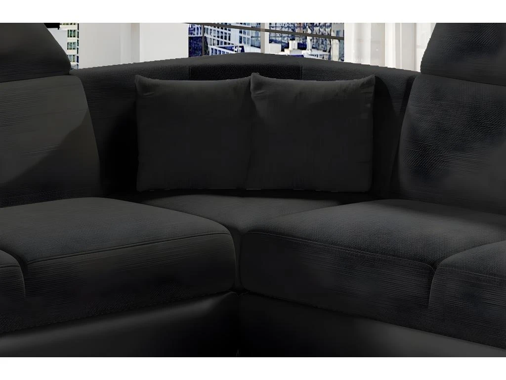 Canapé D'angle - Convertible - FELIPE - En Tissu Noir Et Simili Cuir Noir, 5/6 Places 4 Canapé D'angle - Convertible - FELIPE - En Tissu Noir Et Simili Cuir Noir, 5/6 Places – Image 4