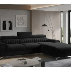 Canapé D'angle Convertible En Tissu Velours Luxe Noir, 5 Places, Angle Droit (vu De Face) - GRECE VELOURS 7 Canapé D'angle Convertible En Tissu Velours Luxe Noir, 5 Places, Angle Droit (vu De Face) - GRECE VELOURS -Promos Chesteris Boutique canape 9993565