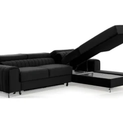 Canapé D'angle Convertible En Tissu Velours Luxe Noir, 5 Places, Angle Droit (vu De Face) - GRECE VELOURS 8 Canapé D'angle Convertible En Tissu Velours Luxe Noir, 5 Places, Angle Droit (vu De Face) - GRECE VELOURS -Promos Chesteris Boutique canape 9993567