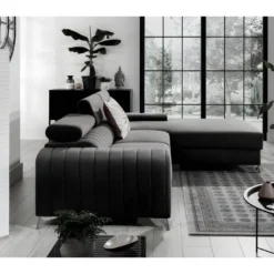 Canapé D'angle Convertible En Tissu Velours Luxe Noir, 5 Places, Angle Droit (vu De Face) - GRECE VELOURS 9 Canapé D'angle Convertible En Tissu Velours Luxe Noir, 5 Places, Angle Droit (vu De Face) - GRECE VELOURS -Promos Chesteris Boutique canape 9993569