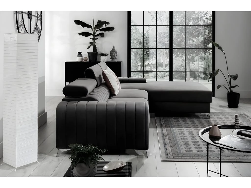 Canapé D'angle Convertible En Tissu Velours Luxe Noir, 5 Places, Angle Droit (vu De Face) - GRECE VELOURS 5 Canapé D'angle Convertible En Tissu Velours Luxe Noir, 5 Places, Angle Droit (vu De Face) - GRECE VELOURS – Image 5