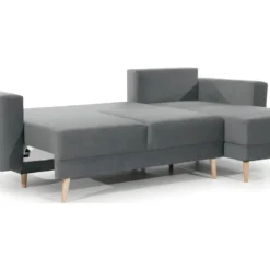 Canapé D'angle Convertible ASSIA VELOURS - En Tissu De Qualité 5 Places, Gris, Angle Droit (vu De Face) -Promos Chesteris Boutique canape 9993649